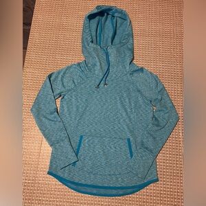 Athleta Lookout Techie Pullover Hooded Sweatshirt Heathered Blue Medium EUC